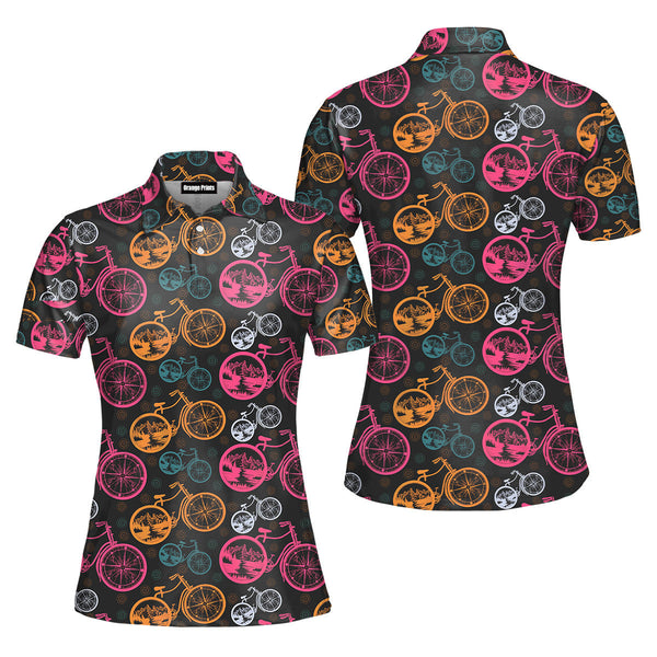 Compass And Mountains In Bicycle Wheels Polo Shirt For Women