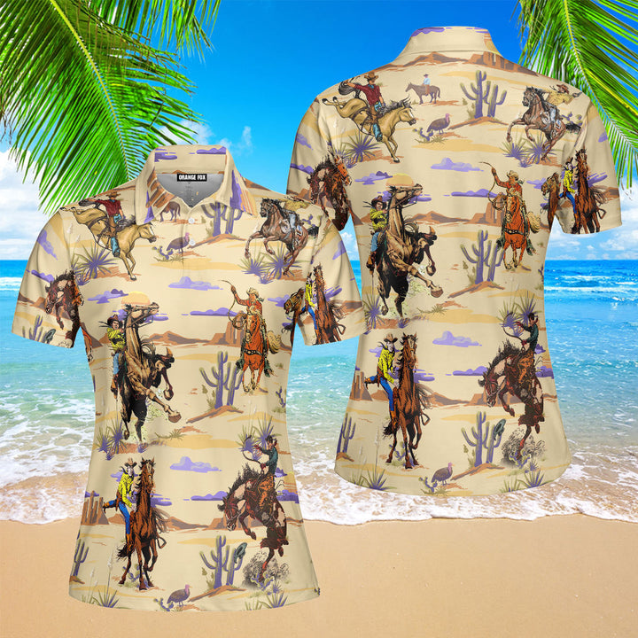 Cowboy Cowgirl - Gift For Cowboys Cowgirls - Riding Horse In The Desert Polo Shirt For Women