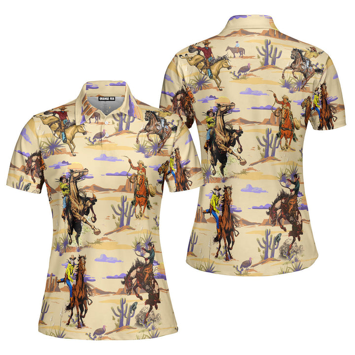 Cowboy Cowgirl - Gift For Cowboys Cowgirls - Riding Horse In The Desert Polo Shirt For Women