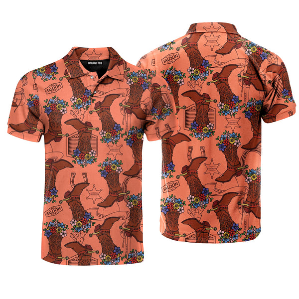 Cowgirl Boots Flowers Wild West Style Polo Shirt For Men