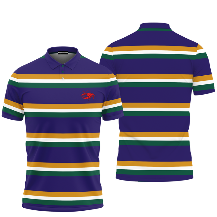 Crawfish Purple Ground Stripe Mardi Gras Rugby Polo Shirt For Men