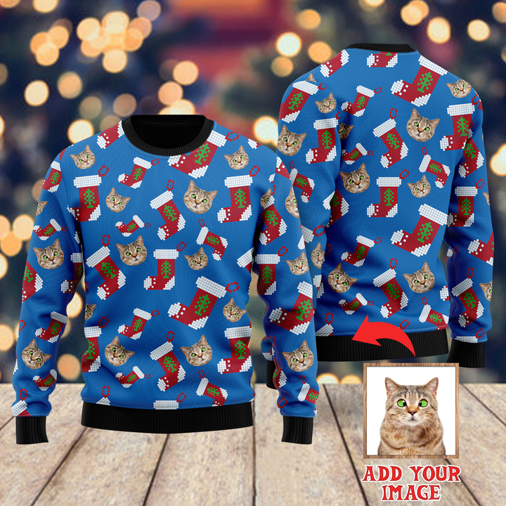 Crazy Cat With Santa Socks Custom Christmas Sweaters | For Men & Women | UP1012-Gerbera Prints.