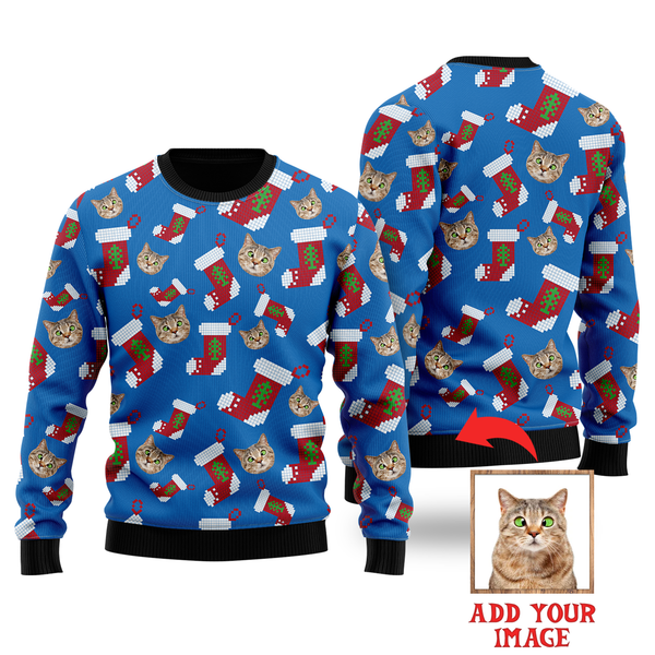 Crazy Cat With Santa Socks Custom Christmas Sweaters | For Men & Women | UP1012-Colorful-Gerbera Prints.