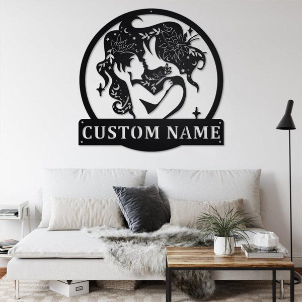 Custom Floral Mom And Baby - Metal House Sign