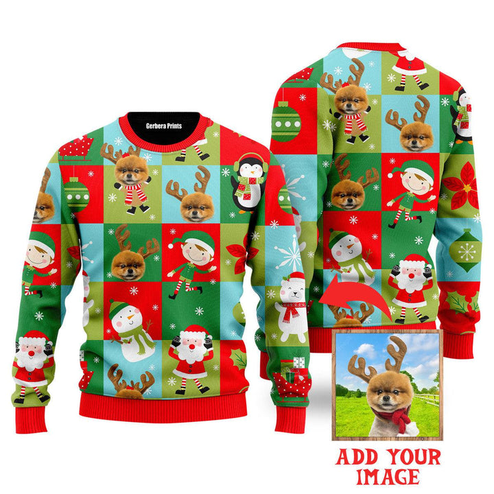 Custom Funny Dog With Christmas Holiday Custom Christmas Sweaters | For Men & Women | UP1040-Colorful-Gerbera Prints.