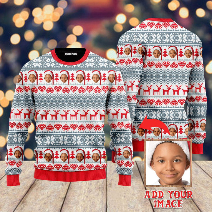 Custom Funny Face With Winter Red Grey Style Christmas Sweaters | For Men & Women | UP1008-Colorful-Gerbera Prints.
