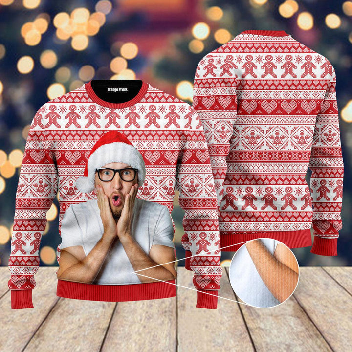 Custom Funny Photo With Red Vintage Custom Christmas Sweaters | For Men & Women | UP1006-Gerbera Prints.