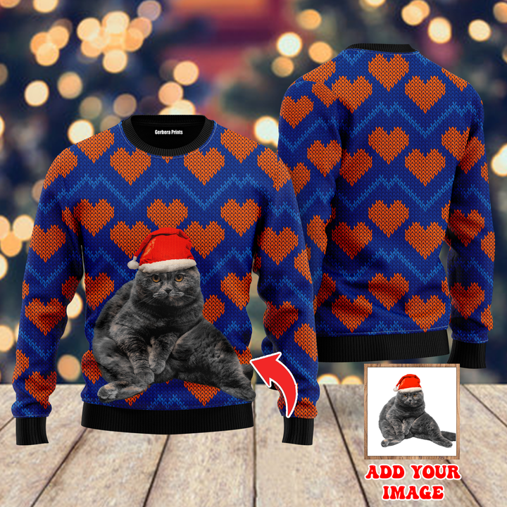 Custom Love Cat On Christmas Heart Custom Christmas Sweaters | For Men & Women | UP1030-Gerbera Prints.