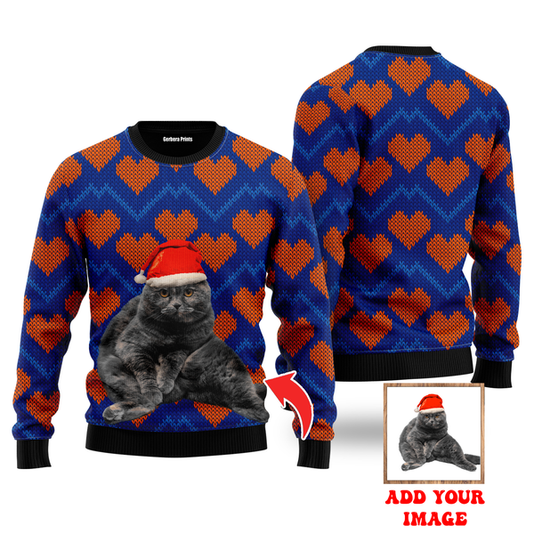 Custom Love Cat On Christmas Heart Custom Christmas Sweaters | For Men & Women | UP1030-Colorful-Gerbera Prints.