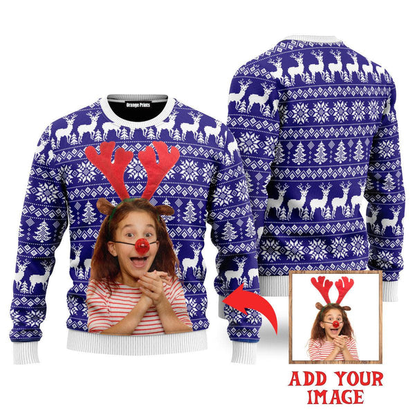 Custom Photo On Reindeer Xmas Custom Christmas Sweaters | For Men & Women | UP1010-Colorful-Gerbera Prints.