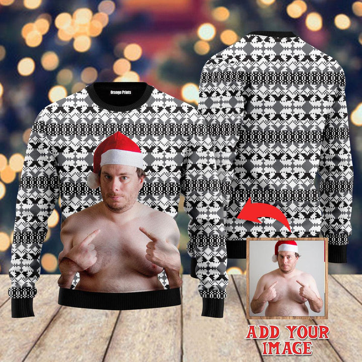 Custom Photo On Ugly Xmas Knit Style Custom Christmas Sweaters | For Men & Women | UP1001-Gerbera Prints.