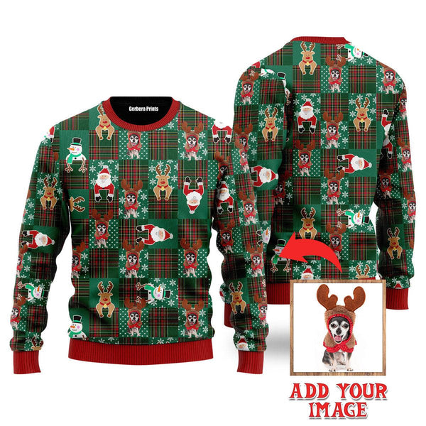 Custom Xmas Dog Santa And Deer Custom Christmas Sweaters | For Men & Women | UP1039-Colorful-Gerbera Prints.
