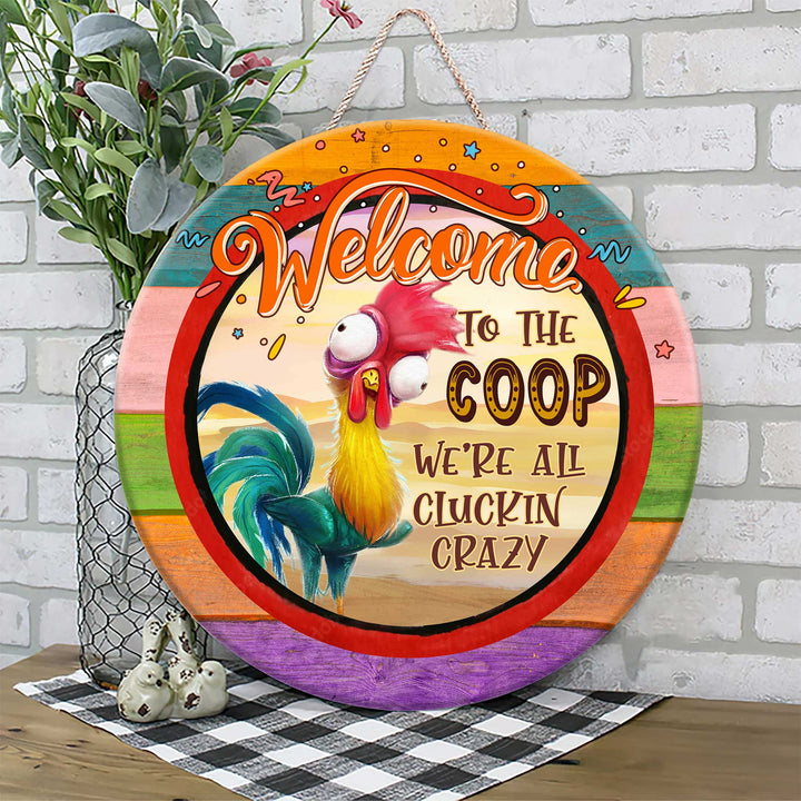 Cute Chicken Round Wood Sign | Home Decoration | Waterproof | WS1325-Colorful-Gerbera Prints.