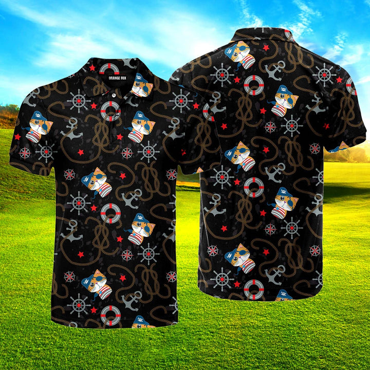 Cute Pirate Cat Polo Shirt For Men