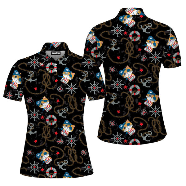 Cute Pirate Cat Polo Shirt For Women