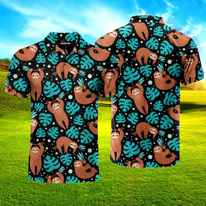 Cute Sloth On Tropical Forest Polo Shirt For Men