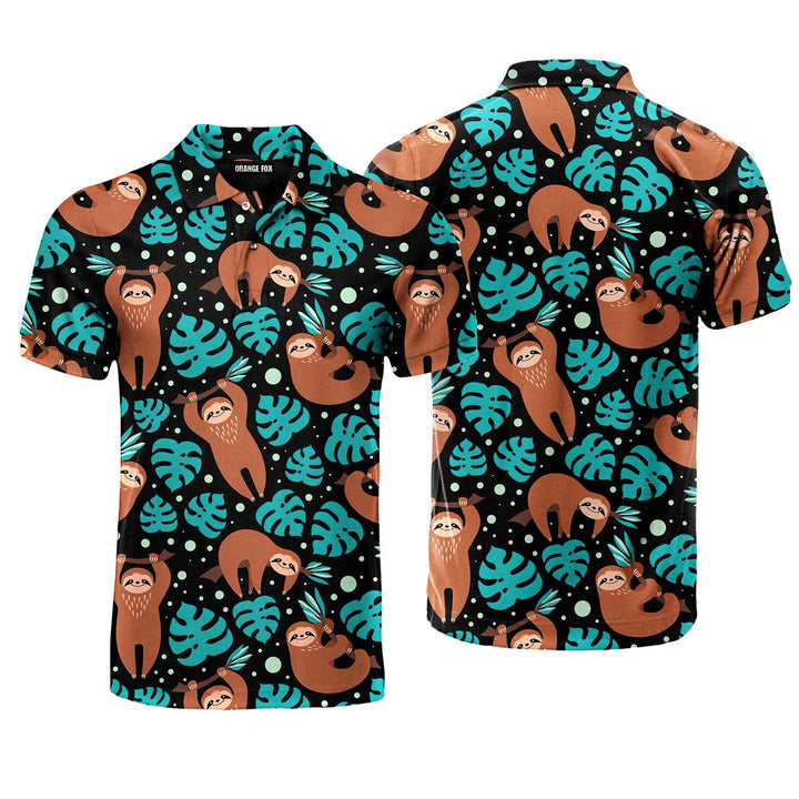 Cute Sloth On Tropical Forest Polo Shirt For Men