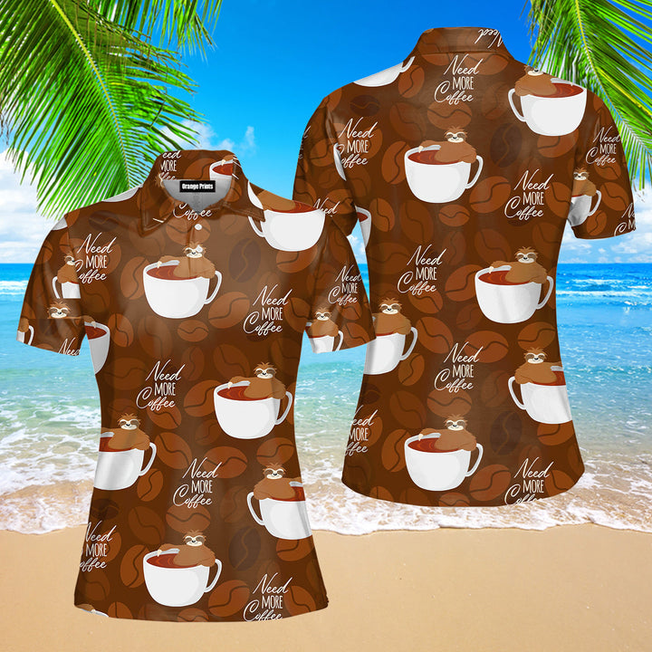 Cute Sloths Bear Relaxing In Coffee Cup On Dark Chocolate Polo Shirt For Women