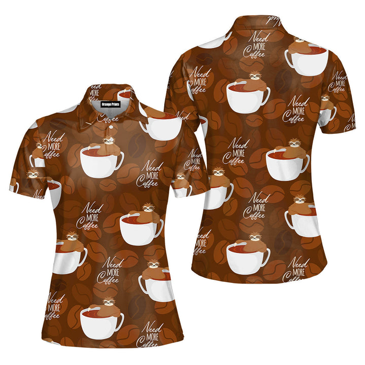 Cute Sloths Bear Relaxing In Coffee Cup On Dark Chocolate Polo Shirt For Women