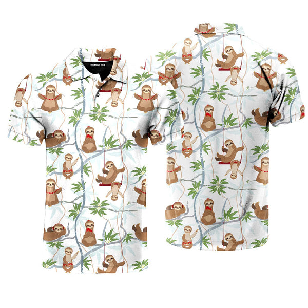 Cute Sloths Having Fun On The Trees Polo Shirt For Men