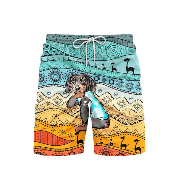 Dachshund Dog Loves Mom Polynesian Beach Shorts For Men