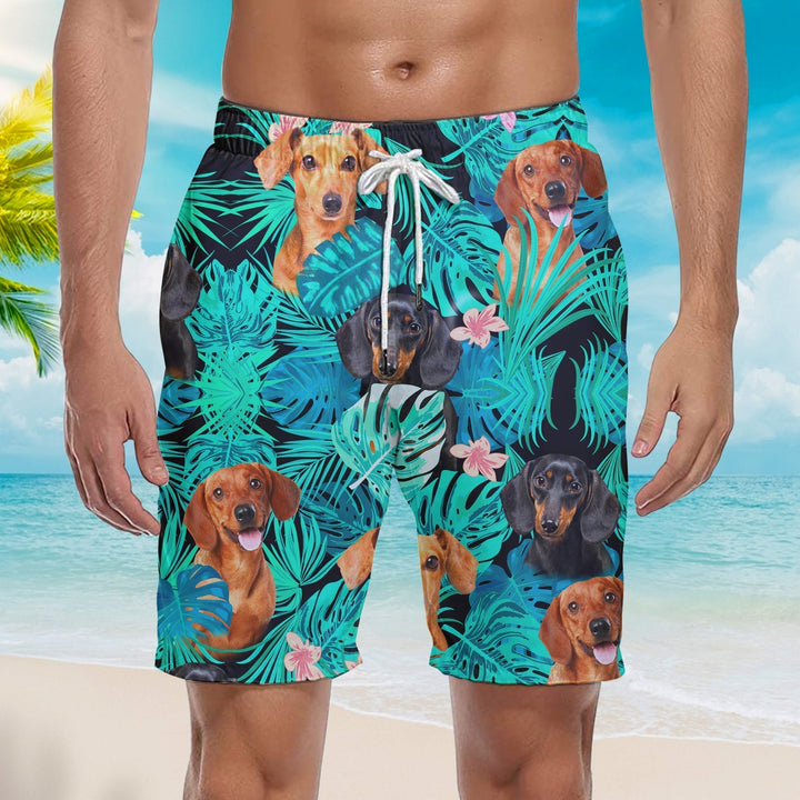 Dachshund Dogs Hibiscus Tropical Beach Shorts For Men