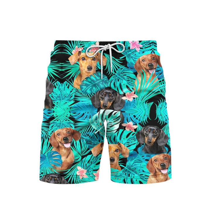 Dachshund Dogs Hibiscus Tropical Beach Shorts For Men