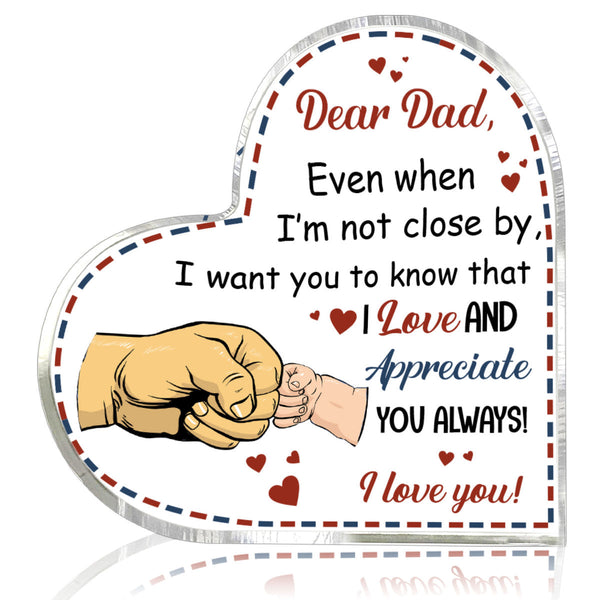 Dear Dad I Love You Father's Day Heart Shaped Acrylic Plaque Gift For Mom & For Dad HA1002-Colorful-Gerbera Prints.