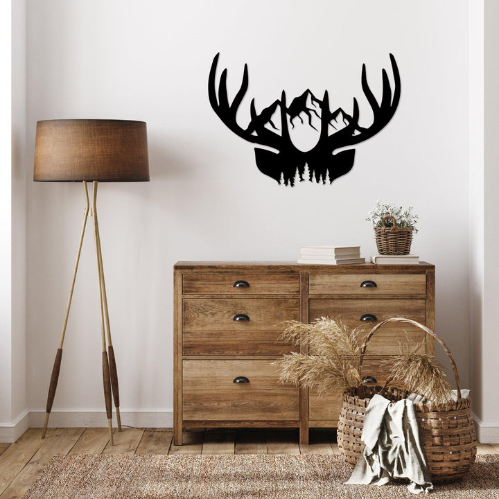 Deer Antlers Cut Metal Sign | MS1183-Gerbera Prints.