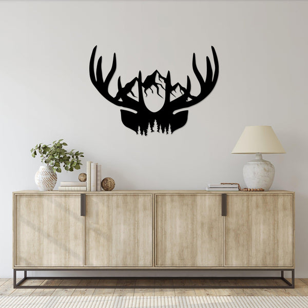 Deer Antlers Cut Metal Sign | MS1183-Black-Gerbera Prints.