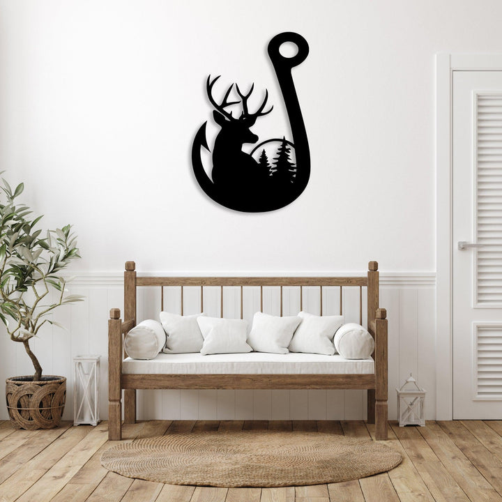 Deer Fishing Hook Cut Metal Sign | MS1170-Gerbera Prints.