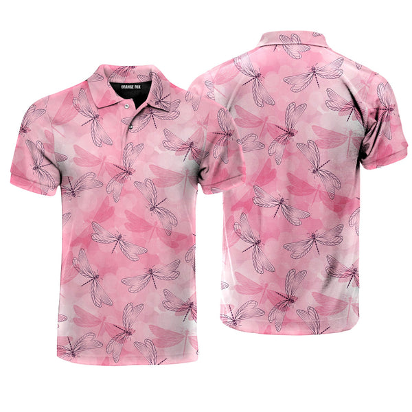 Delicate Pink Spring Flying Dragonflies Polo Shirt For Men