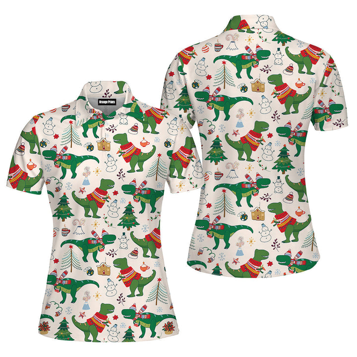 Dinosaur Rex Christmas In July Polo Shirt For Women