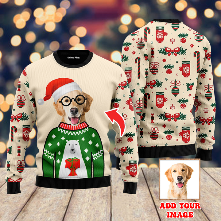 Dog Custom Photo Christmas Custom Christmas Sweaters | For Men & Women | UP1043-Gerbera Prints.