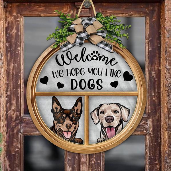 Dog Welcome To Our Home Custom Round Wood Sign | Home Decoration | Waterproof | WN1133-Colorful-Gerbera Prints.
