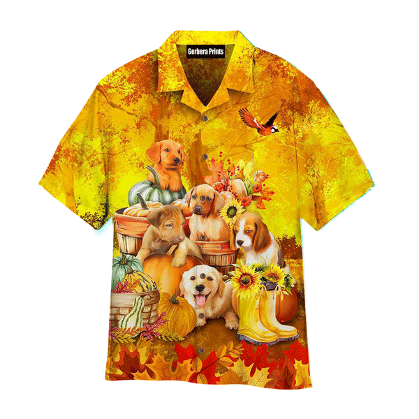 Dogs Autumn Dreamy Hello Fall Yellow Hawaiian Shirt