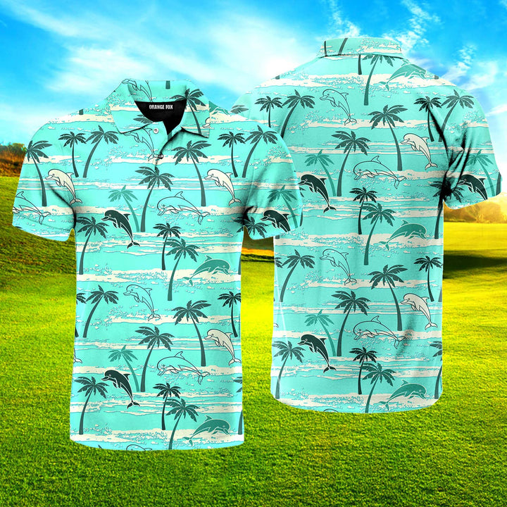 Dolphins Palm Trees Summer Polo Shirt For Men