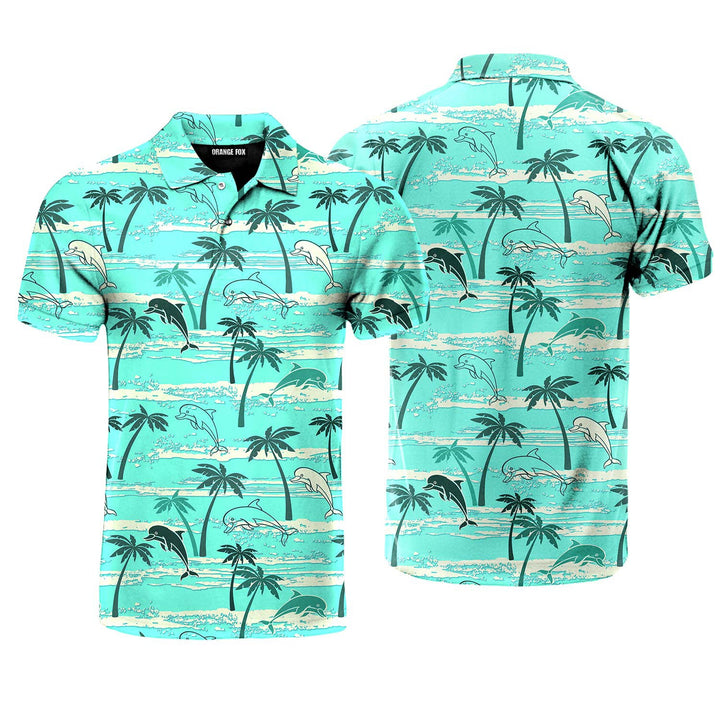 Dolphins Palm Trees Summer Polo Shirt For Men