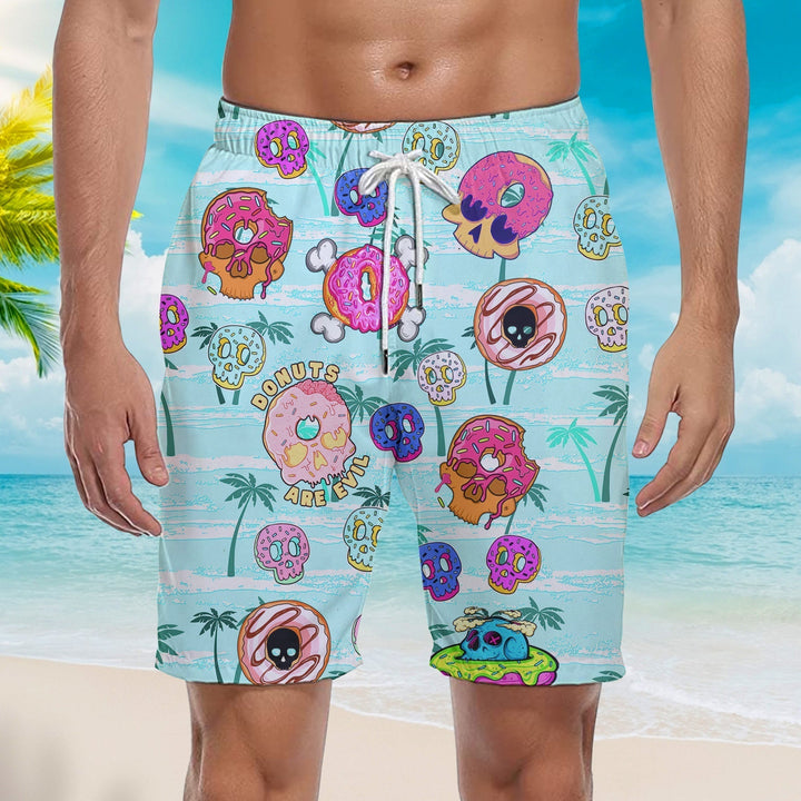 Donuts Are Evil Summer Tropical Beach Shorts For Men