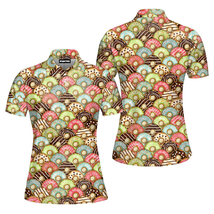 Donuts Pattern Frangipani Palms Polo Shirt For Women