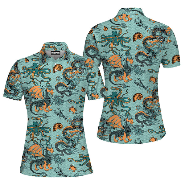 Dragon Fish Octopus Polo Shirt For Women