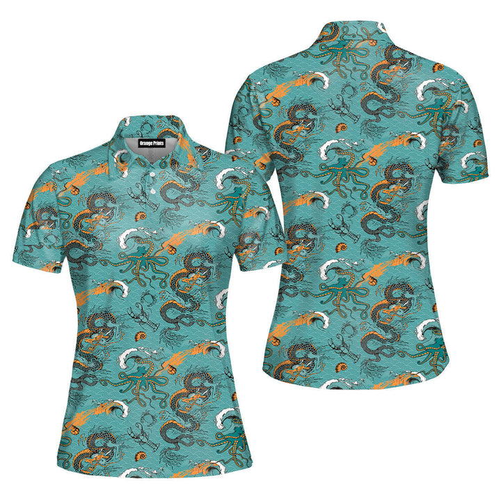 Dragon Octopus And Sea Voyages Polo Shirt For Women