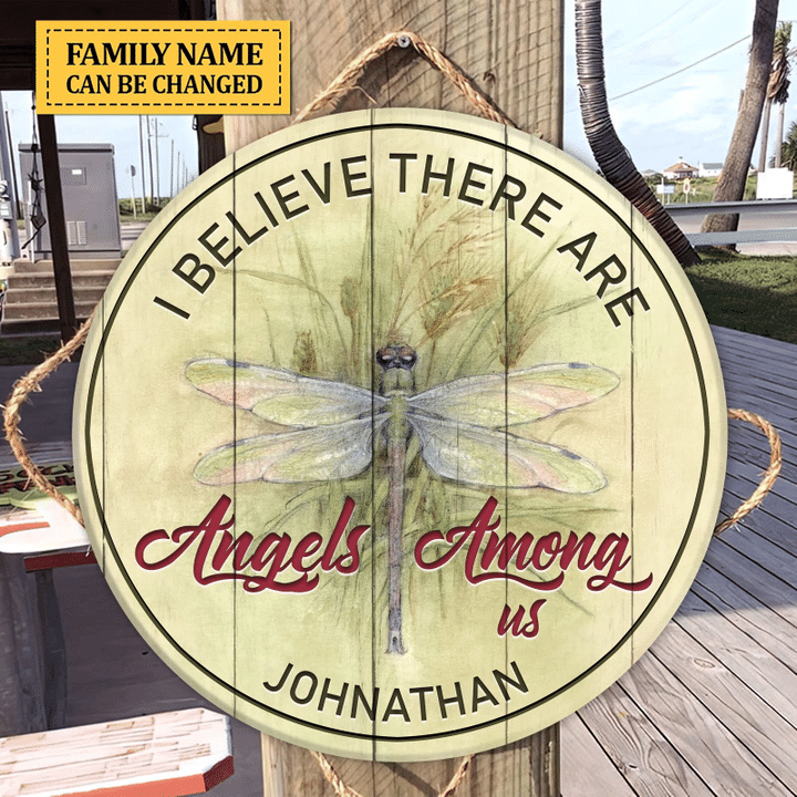 Dragonfly Angels Custom Round Wood Sign | Home Decoration | WN1595-Colorful-Gerbera Prints.