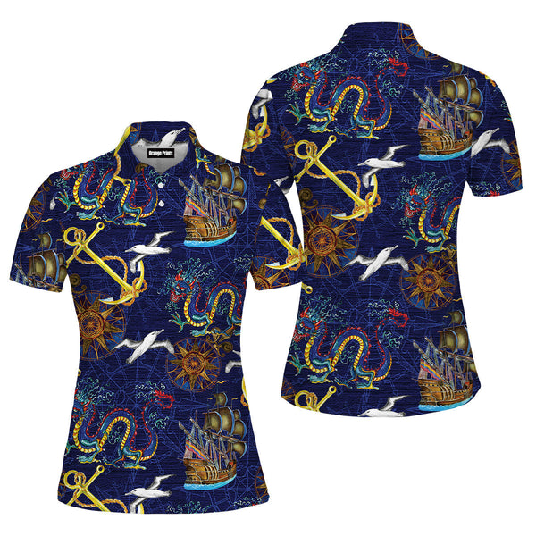 Dragons Pirates Pattern Polo Shirt For Women