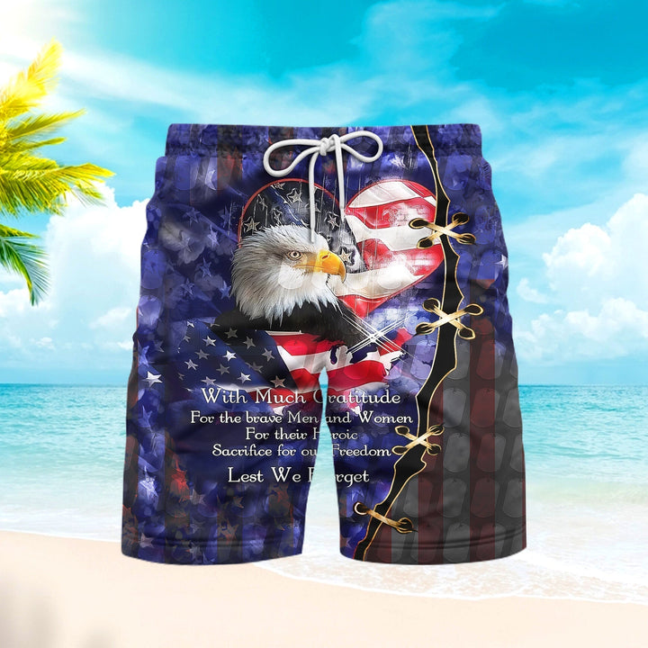 Eagle American Flag Beach Shorts For Men