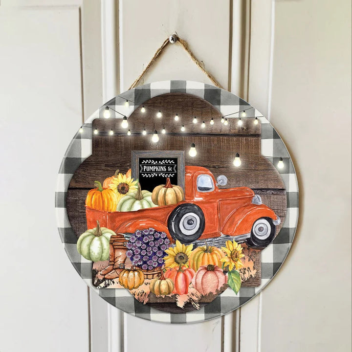 Fall Door Sign Decor Round Wood Sign | Home Decoration | Waterproof | WS1285-Colorful-Gerbera Prints.
