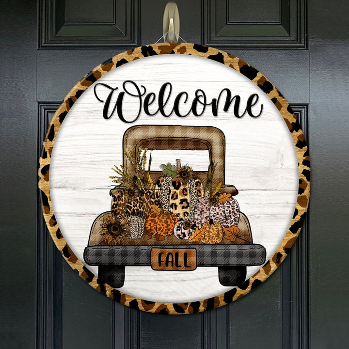 Fall Leopard Print Nice Gift Round Wood Sign | Home Decoration | Waterproof | WS1282-Gerbera Prints.