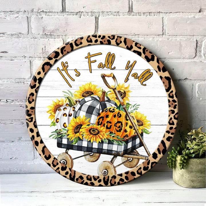 Fall Leopard Print Nice Gift Round Wood Sign | Home Decoration | Waterproof | WS1283-Gerbera Prints.