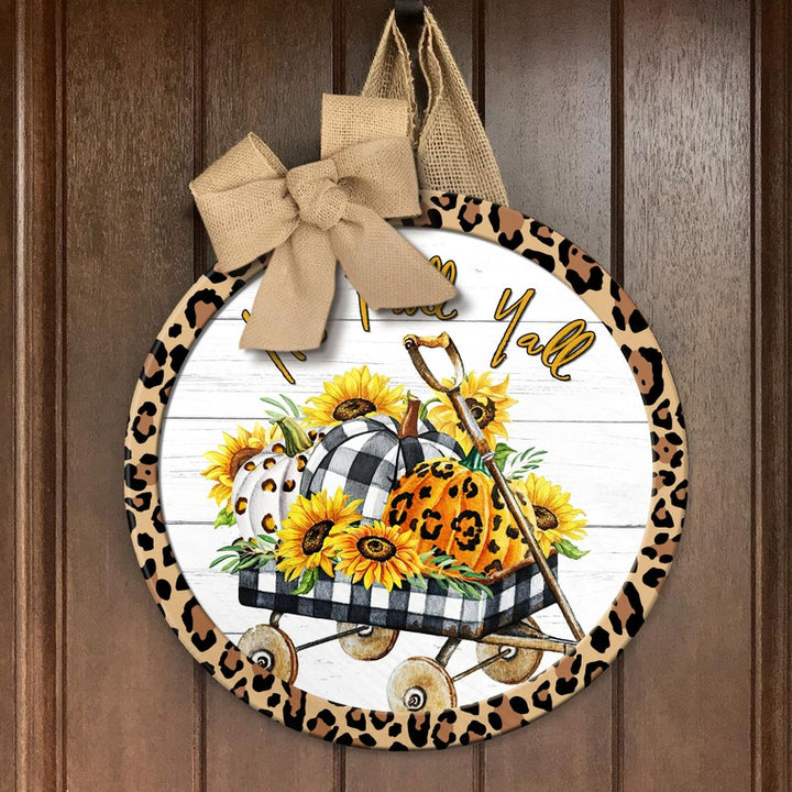 Fall Leopard Print Nice Gift Round Wood Sign | Home Decoration | Waterproof | WS1283-Colorful-Gerbera Prints.