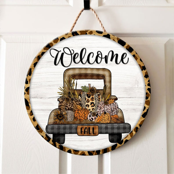 Fall Leopard Print Nice Gift Round Wood Sign | Home Decoration | Waterproof | WS1282-Colorful-Gerbera Prints.